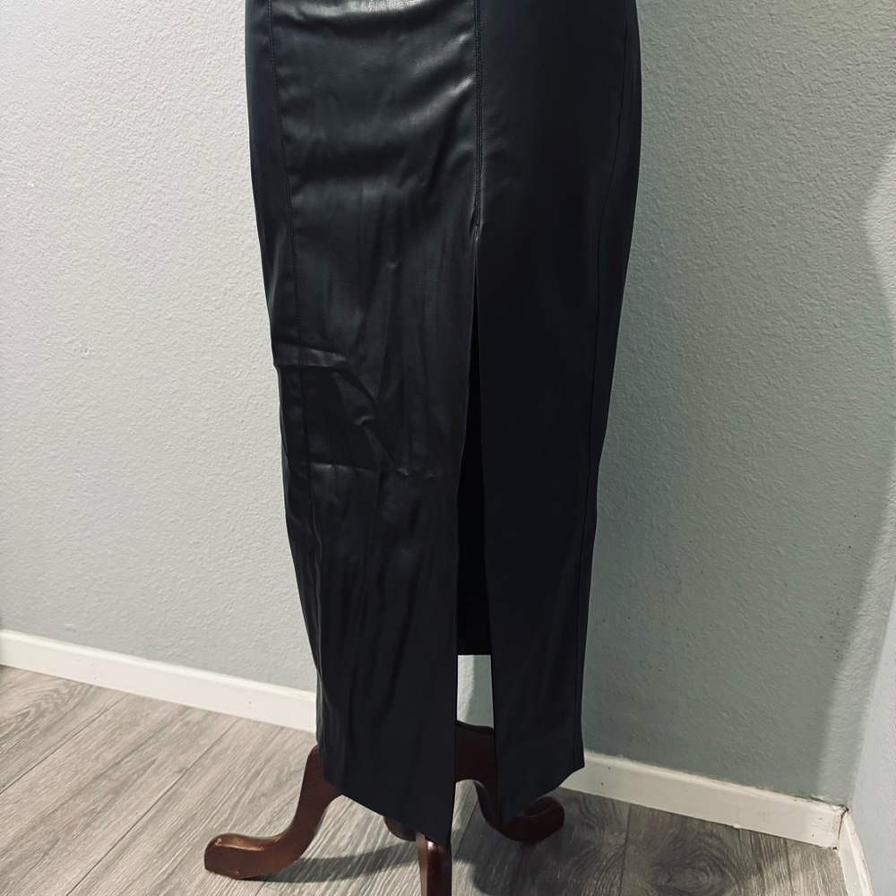 Zara Bloggers Fav Topstitched Faux Leather Midi Slit Christmas CutOut Dress Sz M - Picture 14 of 17